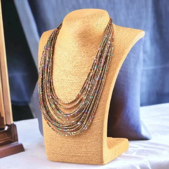 🆕️ Glass Beaded Multicolored Multi-Strand Handmade Boho Chic Trendy Necklace - Picture 4 of 8